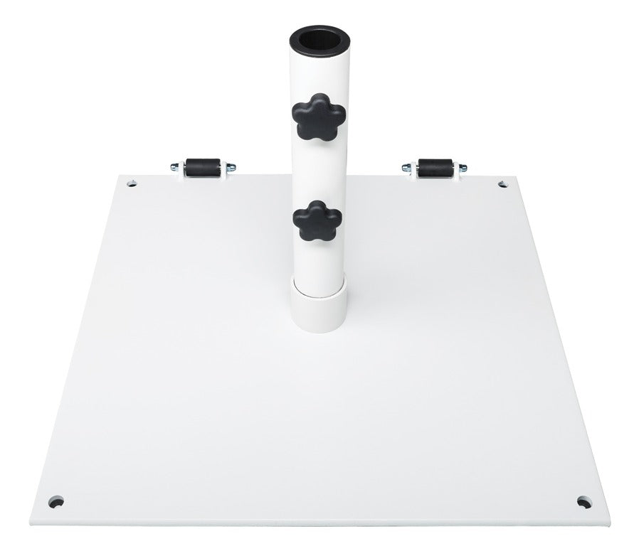 Ledge Lounger steel plate umbrella base — shown upright on a plain backdrop