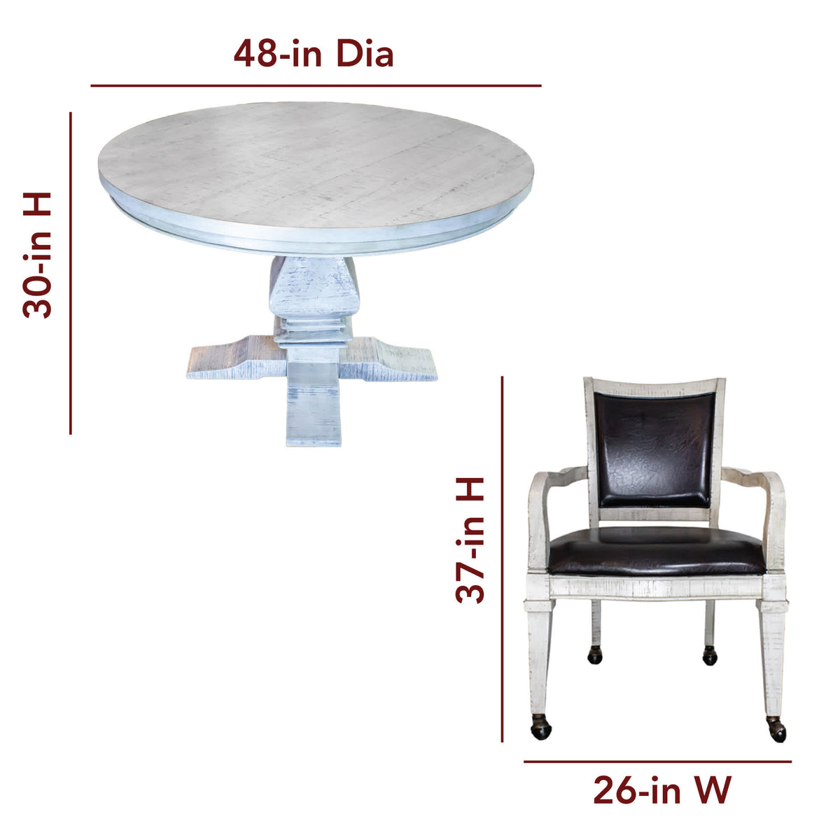 Hathaway Montecito 48-in Poker Table and Dining Top with 4 Arm Chairs Game Room Table — dimension and specification diagram