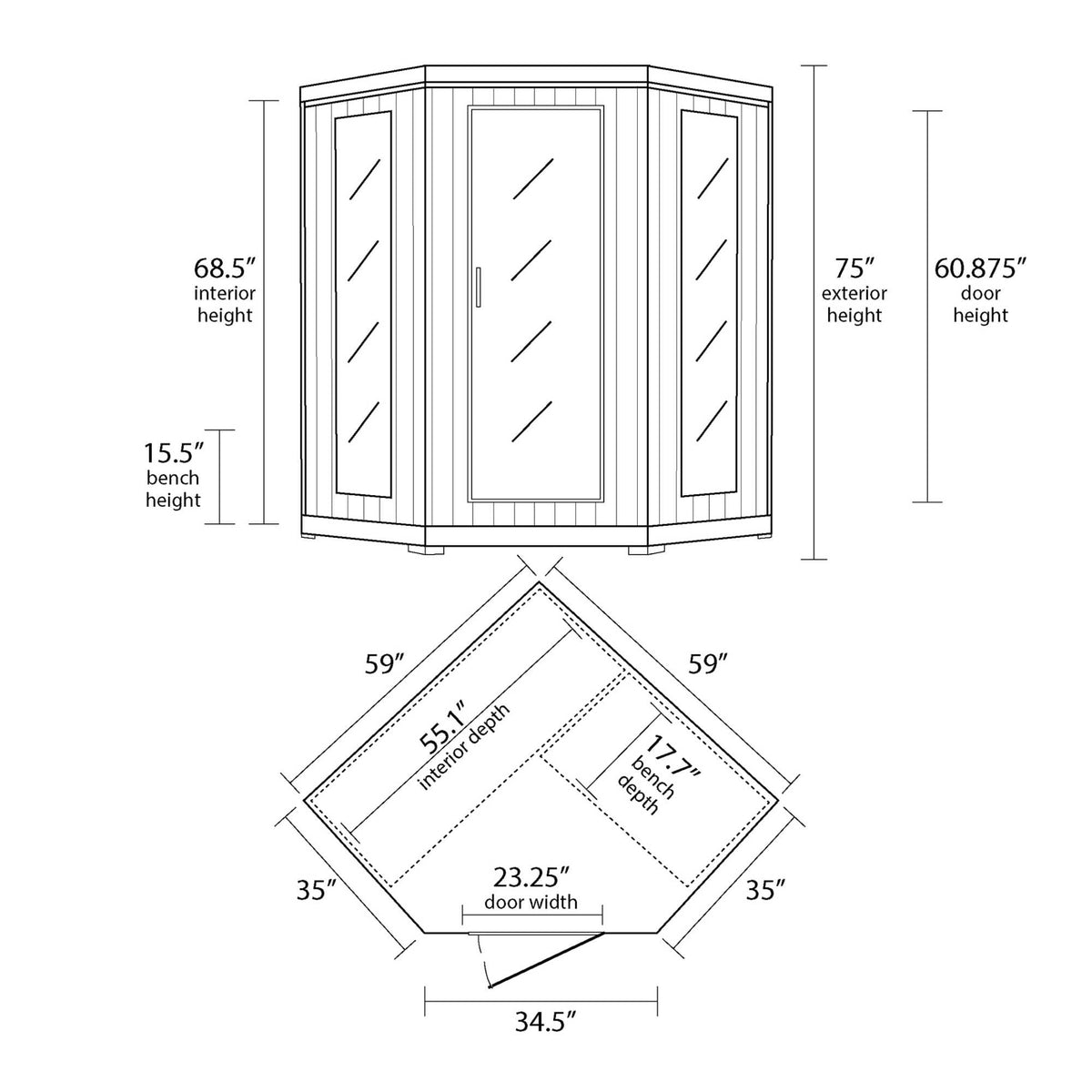 HeatWave Whistler Sauna Sauna &amp; Spa — dimension and specification diagram