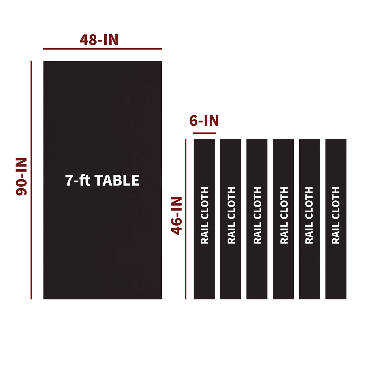 Championship Saturn II Billiard Cloth, Black - 7-ft table bed 90 x 48 in plus six 46 x 6 in rail strips