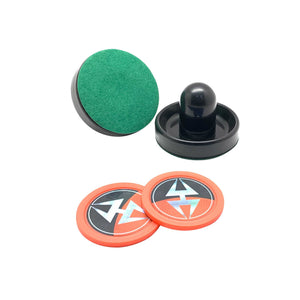 Hathaway Air Hockey Set, Black and Orange - striker felt face and body shown with two pucks