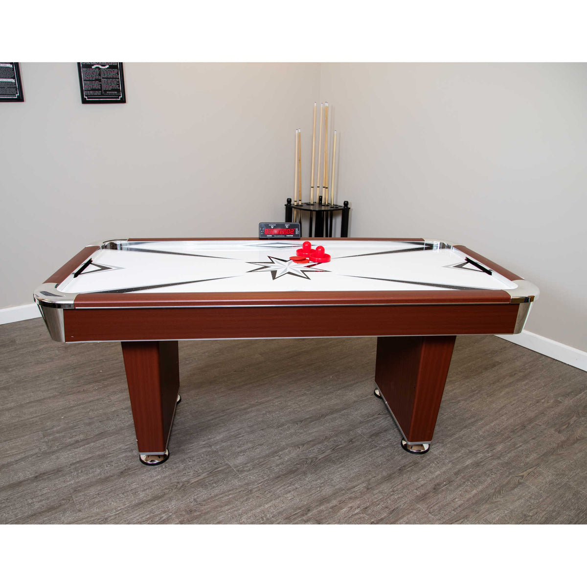 Hathaway Midtown 72-in Air Hockey Table with LED Scoring - Cherry Finish Game Room Table — shown from the opposite side (1)