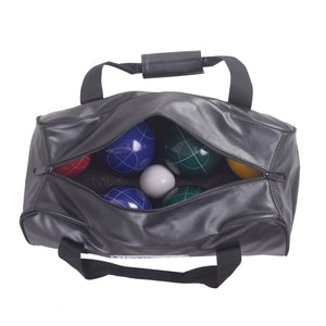 Hathaway Deluxe Bocce Set - unzipped case from above with the balls seated in the moulded base