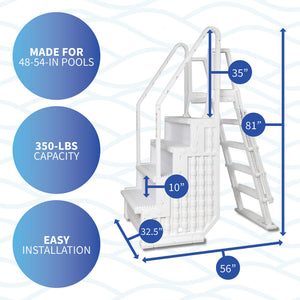 Blue Wave Easy Pool Step with Outside Ladder - 81 in high, 35 in handrail width, 56 in overall depth