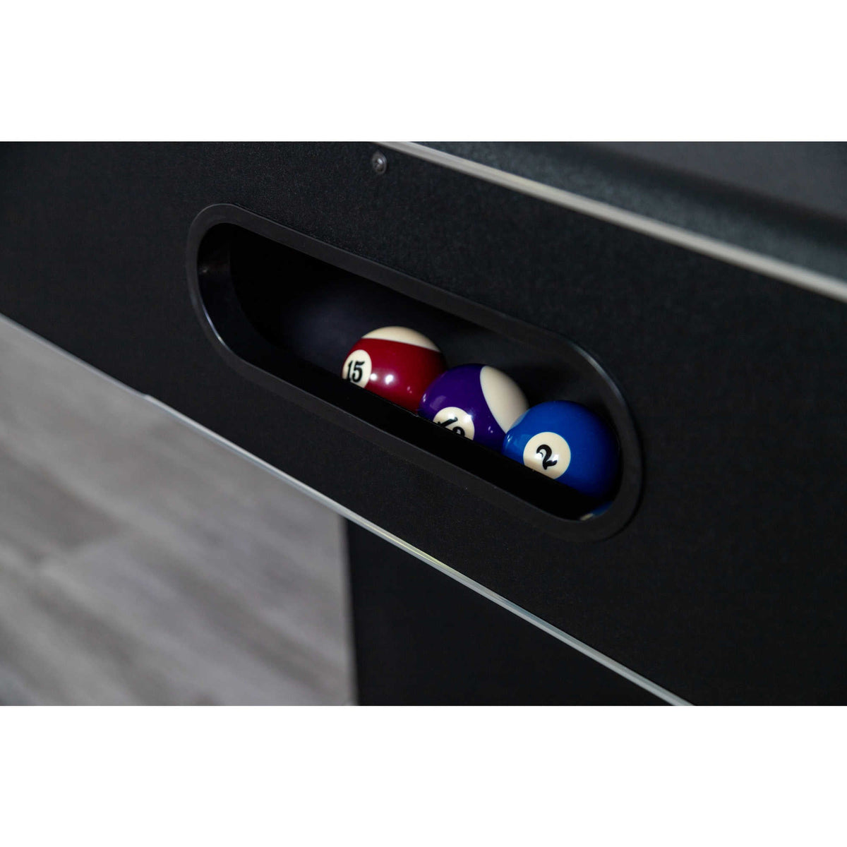 Hathaway Hustler Pool Table - ball return trough holding the 15, 12 and 2 balls