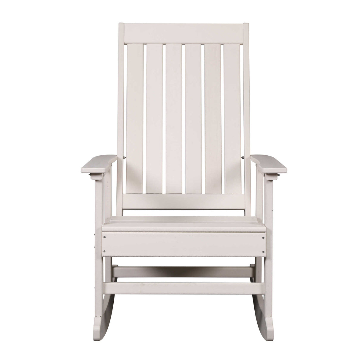 Island Retreat Adirondack Rocker, ivory - front elevation showing the slatted back and rockers