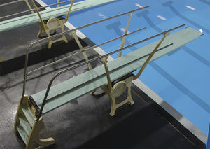 Duraflex one-meter diving stand 1M — overhead view of handrails and ladder