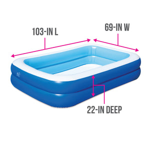 Blue Wave Inflatable Rectangular Family Pool - dimensions: 103 in long, 69 in wide, 22 in deep