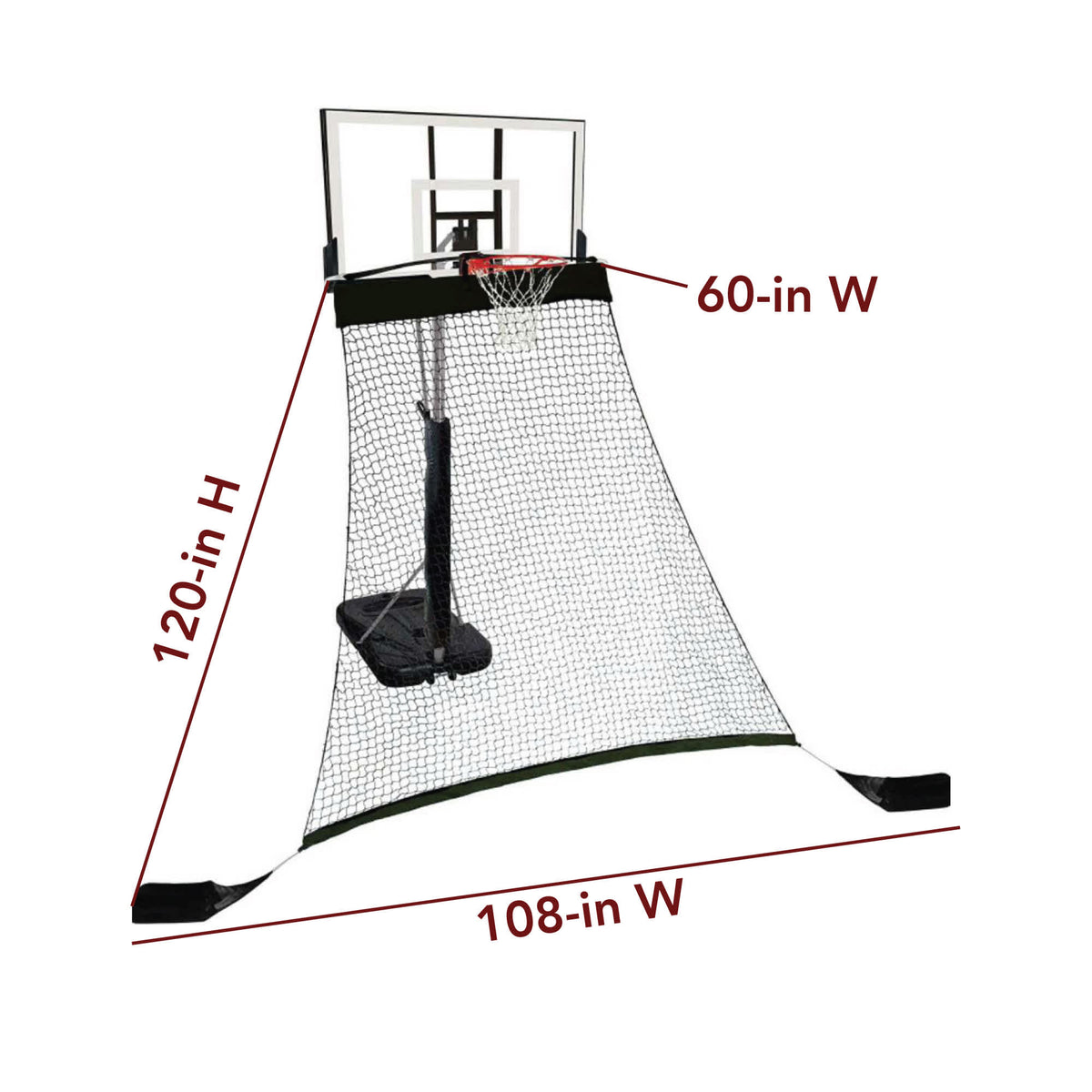 Hathaway Rebounder Basketball Return - 120 in high, 108 in wide at the base, 60 in at the hoop
