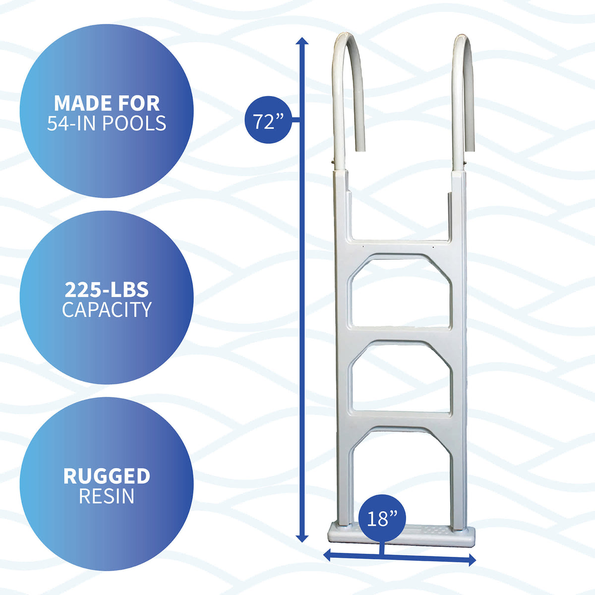 Blue Wave Aluminum/Resin In-Pool Ladder - dimensions 72 in high and 18 in wide, for 54-in pools