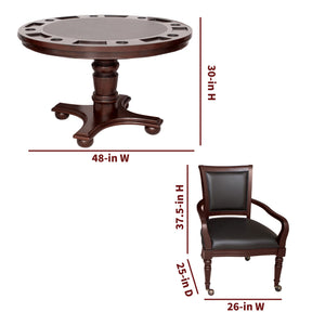 Hathaway Bridgeport 48-in Poker Table and Dining Top with 4 Arm Chairs - Walnut Finish — dimension and specification diagram