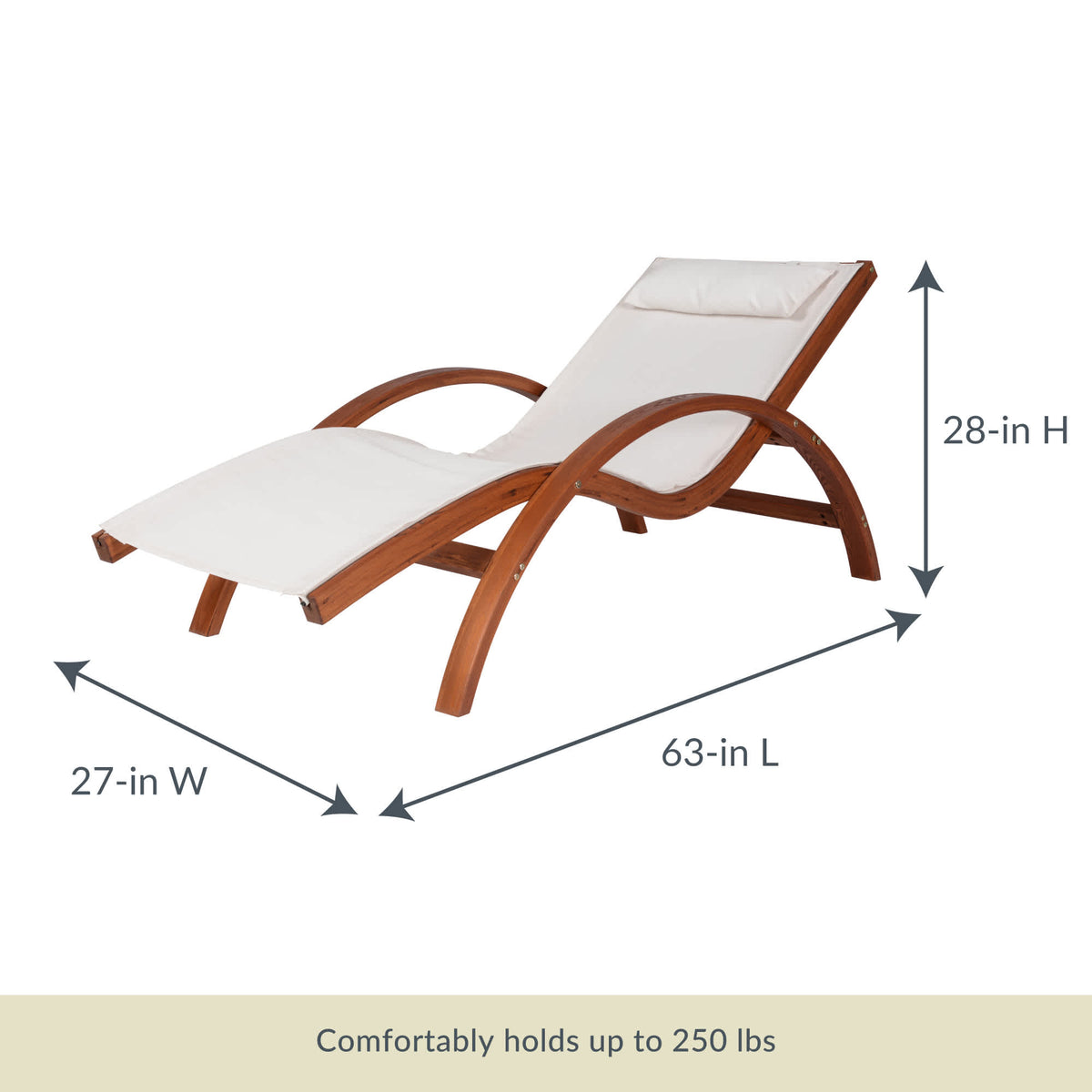 Island Retreat Bentwood Breeze Lounger - 63 in long, 27 in wide, 28 in high; holds up to 250 lb