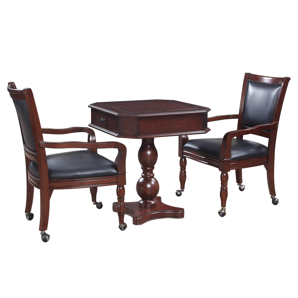 Hathaway Fortress 28-in Chess 3-in-1 Pedestal Game Table Set with Chairs Game Room Table — shown from the opposite side