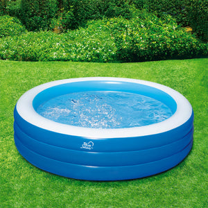 Blue Wave Inflatable Round Family Pool - filled and set up on a lawn, seen from the side