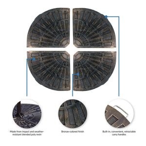 Island Umbrella Base Weights - four poly resin fan sections in bronze with retractable carry handles