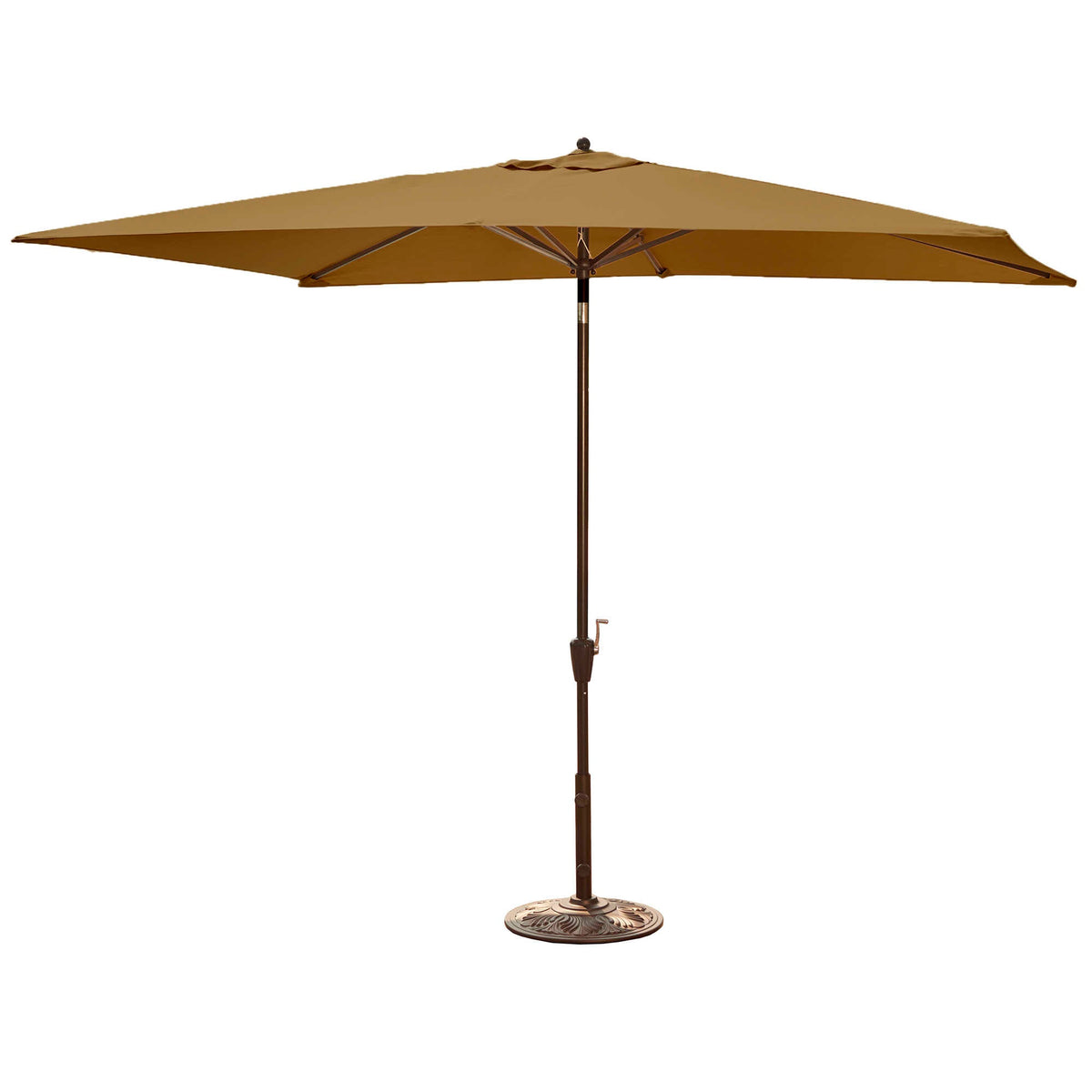 Island Umbrella Adriatic Rectangular Market Umbrella - champagne olefin canopy on a bronze pole