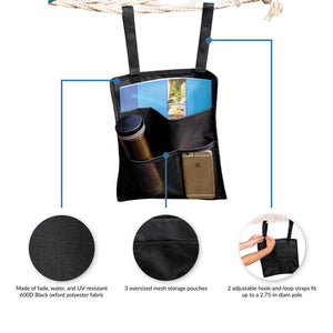 Island Umbrella Hammock Organizer - 600D oxford polyester with three mesh pouches, loaded