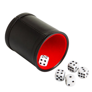 Hathaway Modifier Dice Cup - cup on its side with the five dice spilled beside it