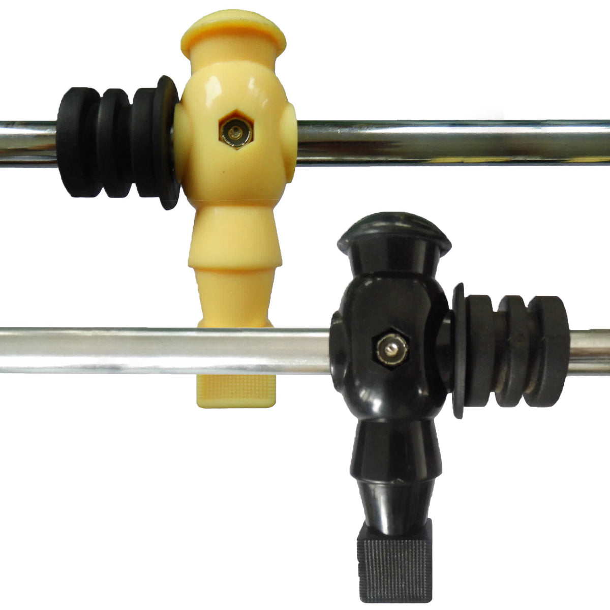Hathaway Hurricane Foosball Table - black and cream player figures pinned to their steel rods