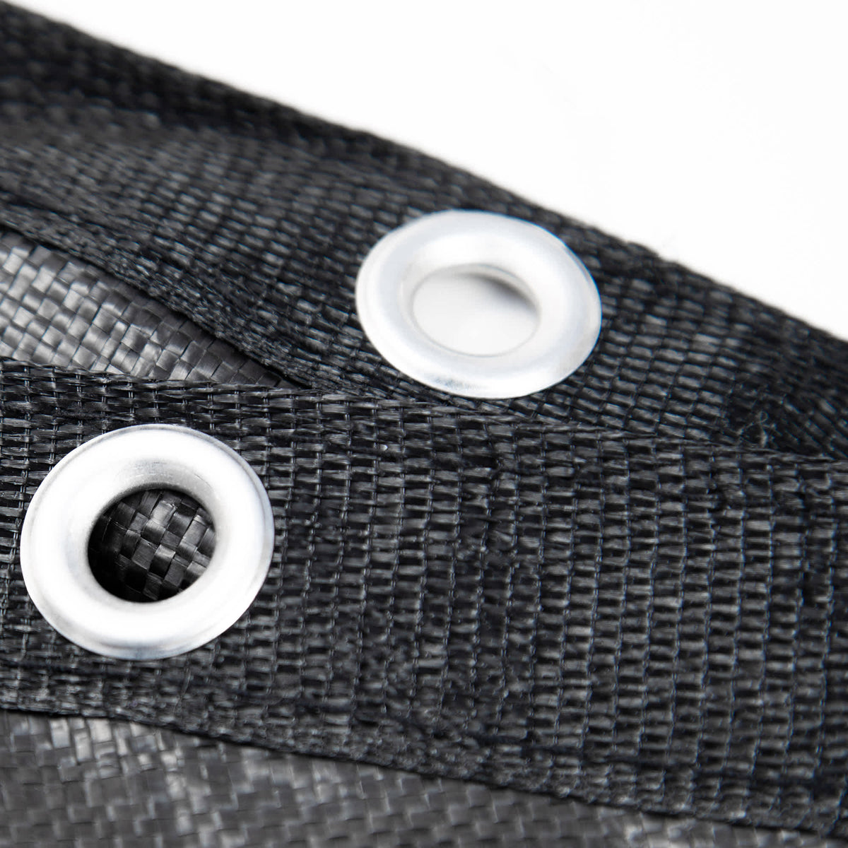 Arctic Armor Rugged Mesh Above Ground Winter Cover - hemmed edge with grommets over the black weave