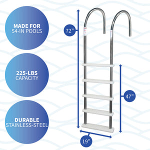 Blue Wave Standard Stainless In-Pool Ladder - 72 in high, 47 in tread drop, 19 in base; 54-in pools