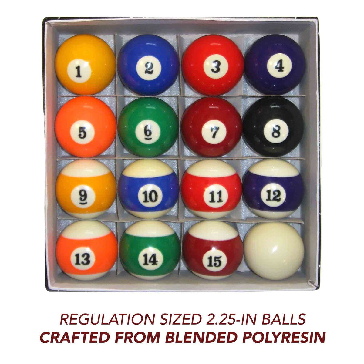 Hathaway Billiard Ball Set - regulation 2.25-in balls in blended polyresin, full numbered set
