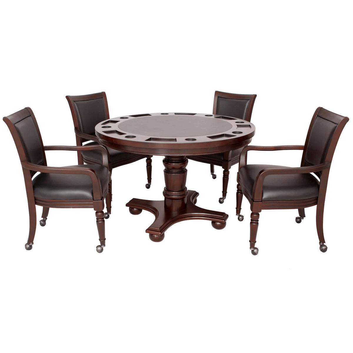 Hathaway Bridgeport 48-in Poker Table and Dining Top with 4 Arm Chairs - Walnut Finish Game Room Table