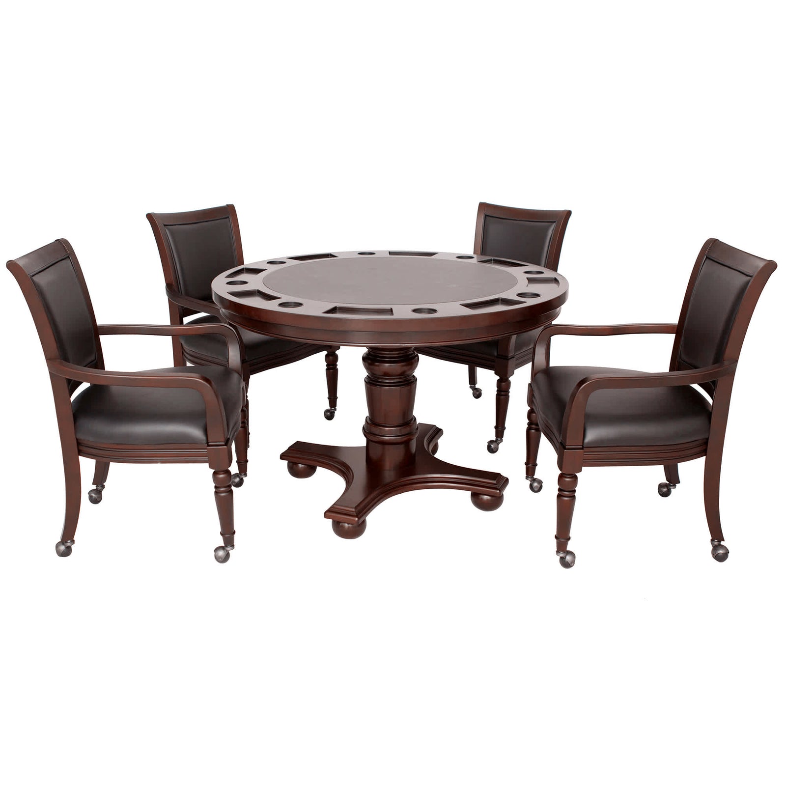 Hathaway Bridgeport 48-in Poker Table and Dining Top with 4 Arm Chairs - Walnut Finish Game Room Table