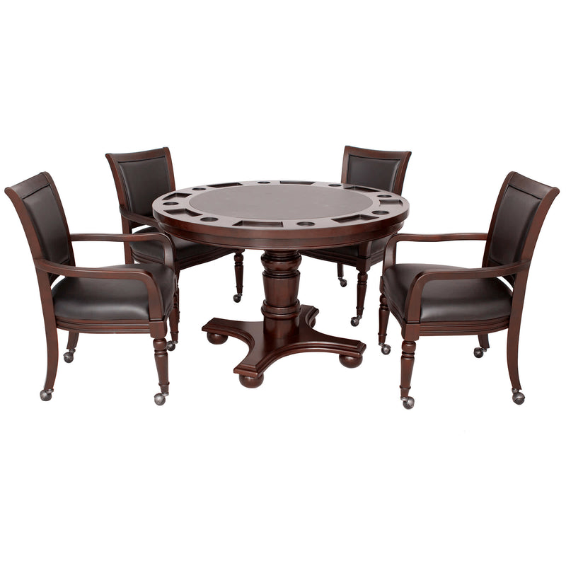 Hathaway Bridgeport 48-in Poker Table and Dining Top with 4 Arm Chairs - Walnut Finish Game Room Table