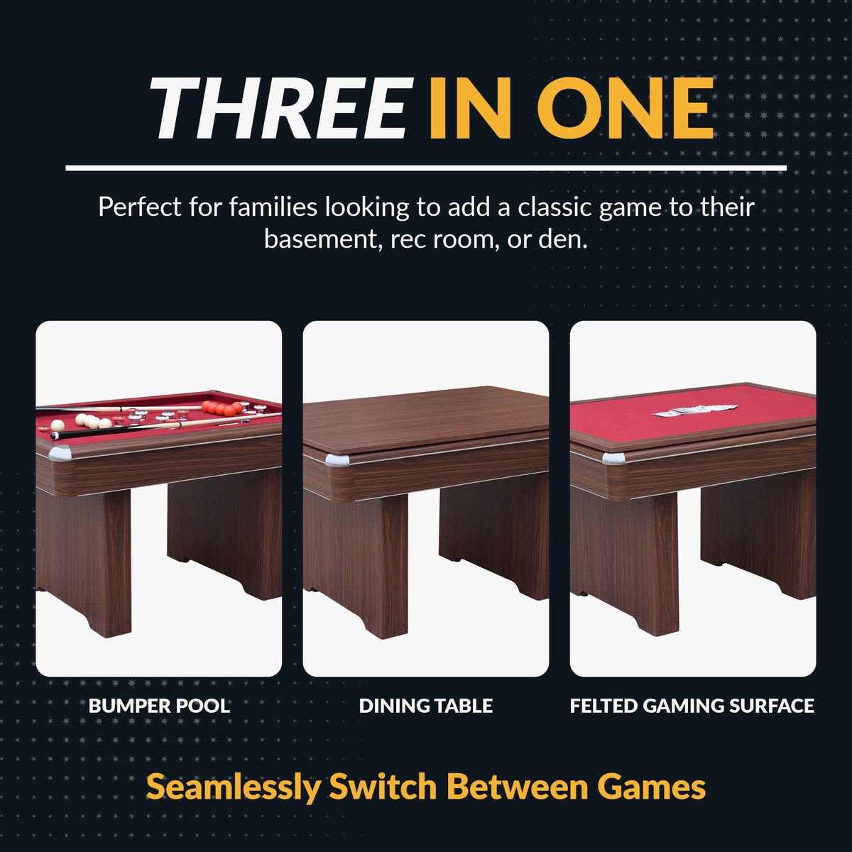 Hathaway Renegade II Bumper Pool Table - three modes: bumper pool, dining table and felted top