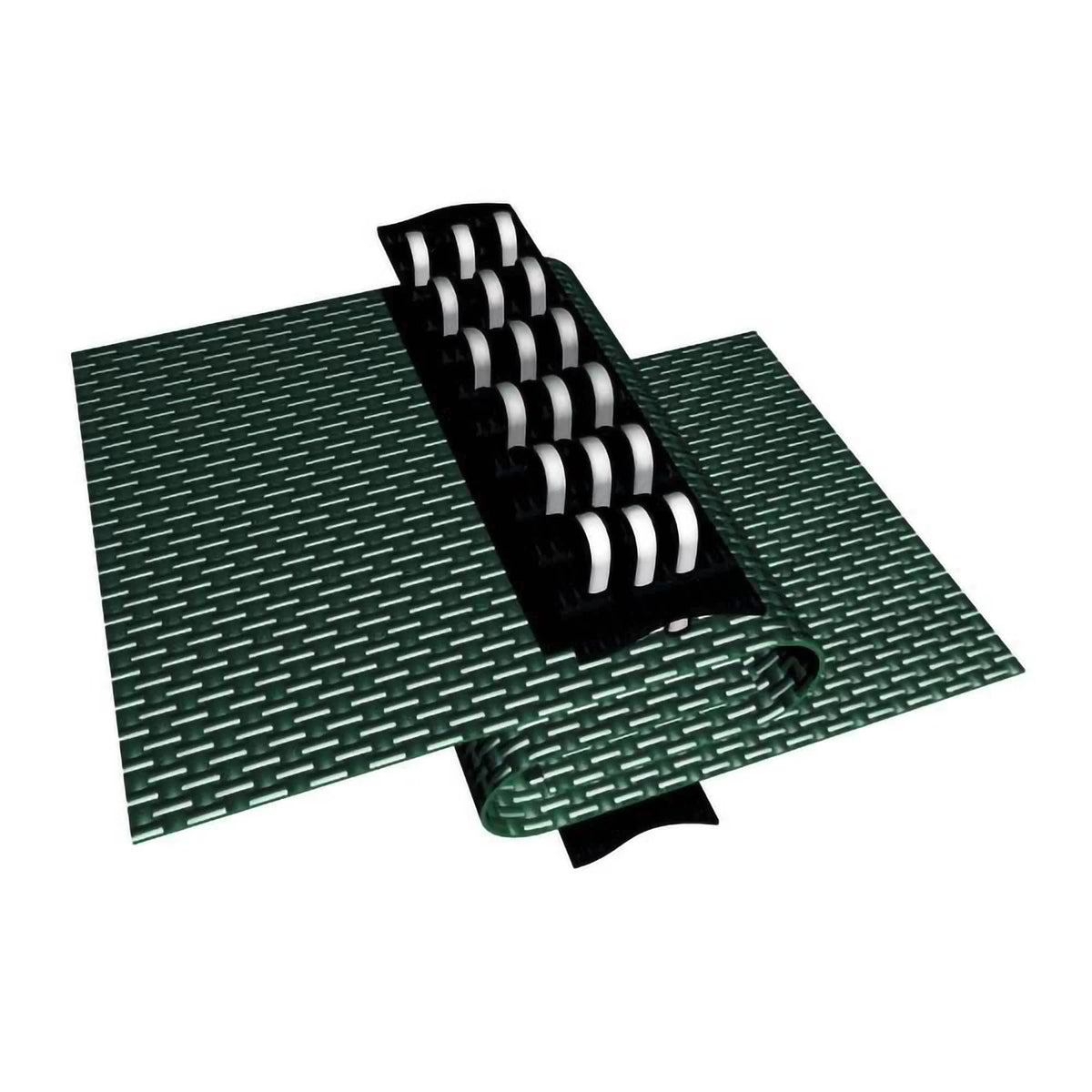 Arctic Armor 18-Year Mesh Safety Cover - strap section with double-row webbing buckles on the green mesh