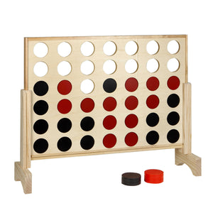 Hathaway Quattro Four-in-a-Row - pine frame loaded with red and black coins, stacks alongside