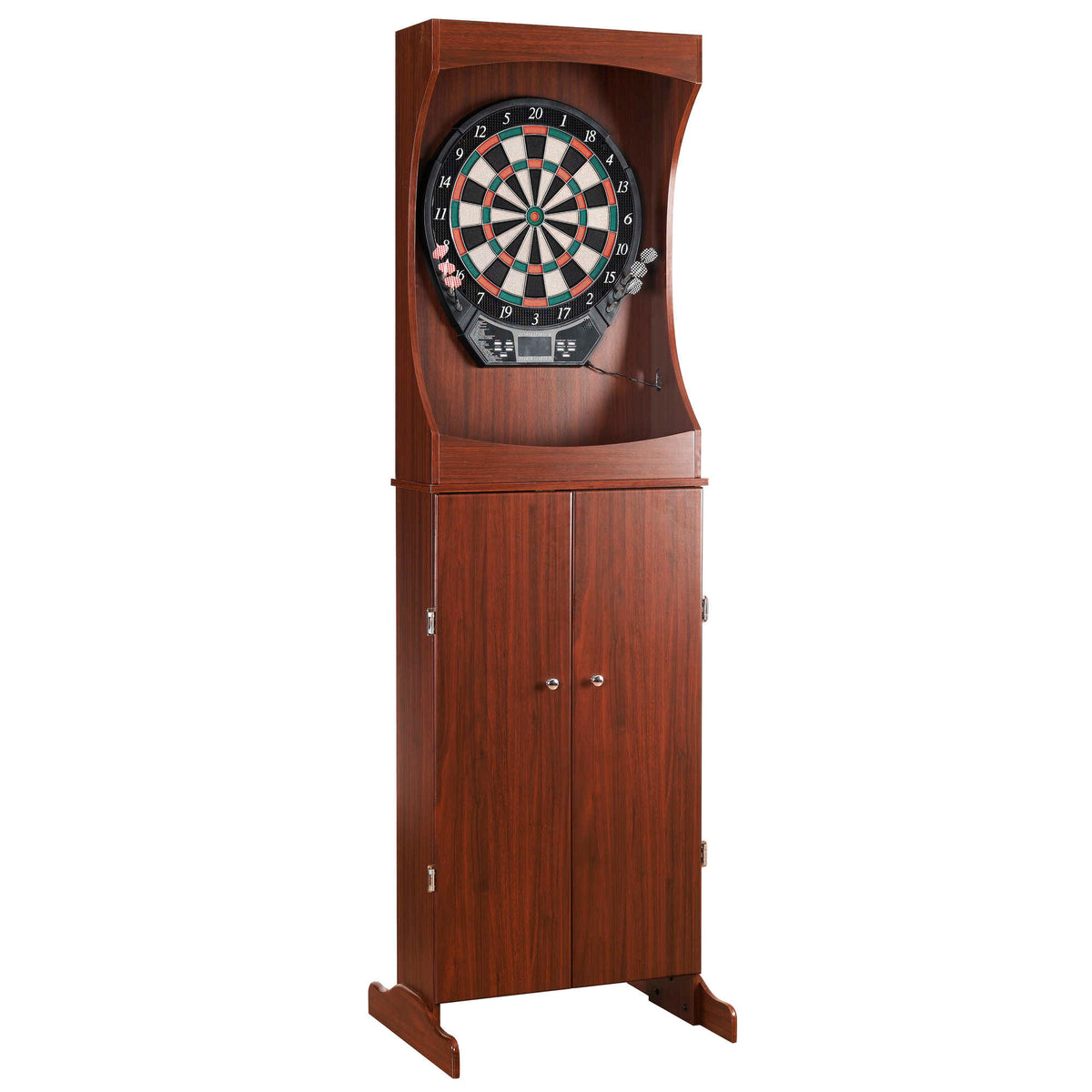 Hathaway Outlaw Dartboard Cabinet - free-standing cherry cabinet with the board mounted above