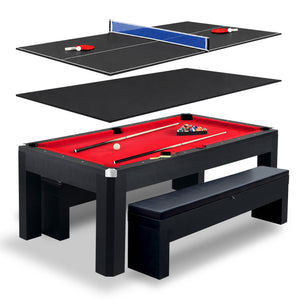 Hathaway Park Avenue 7-ft Pool Table Combo Set with Benches - Black with Red Felt Game Room Table