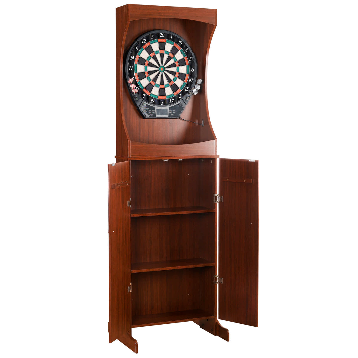 Hathaway Outlaw Electronic Dartboard and 81-in Free-Standing Cabinet - Cherry Finish Game Room Table