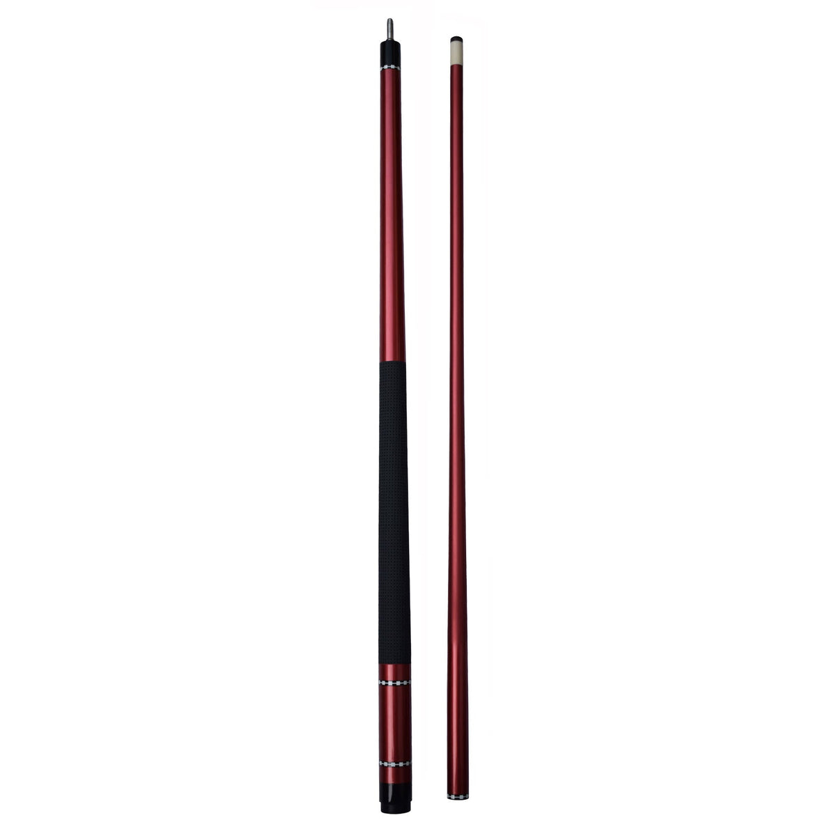 Hathaway Conquest Fiberglass Cue, red - butt and shaft laid side by side, fully parted