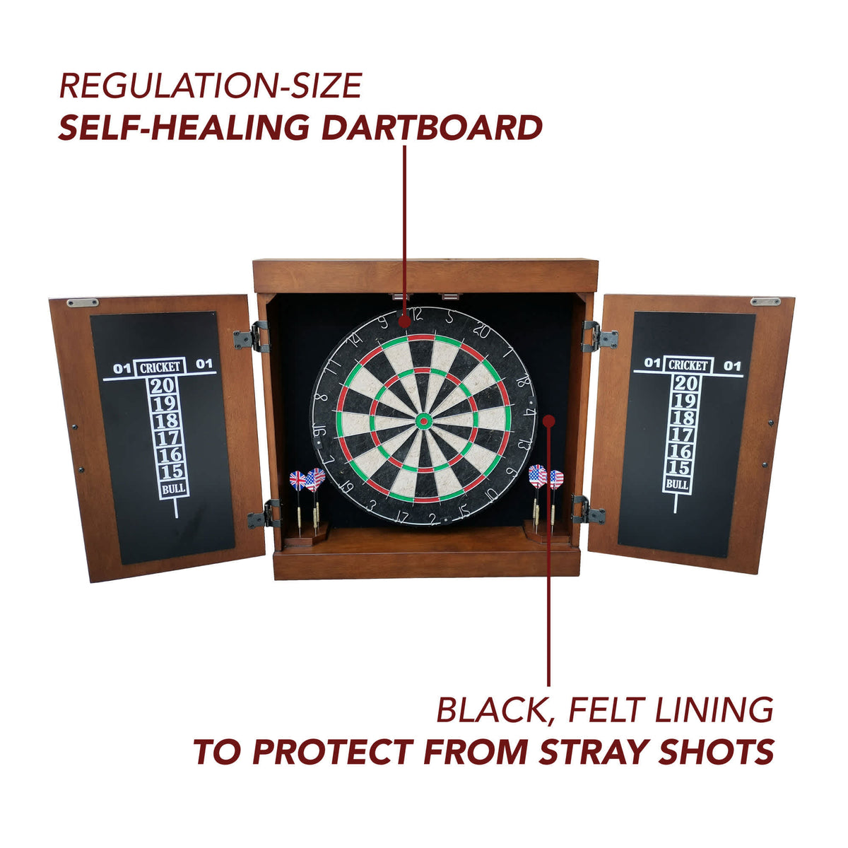 Hathaway Farmington Dartboard Cabinet - regulation self-healing board with black felt-lined case