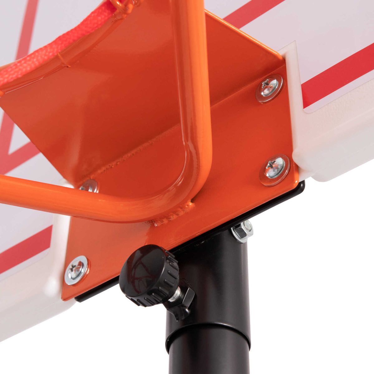 Hathaway Streetball Basketball System - rim bracket bolted to the backboard above the height knob