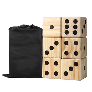 Hathaway High Roller Yard Dice - dice stacked two wide beside the black storage bag