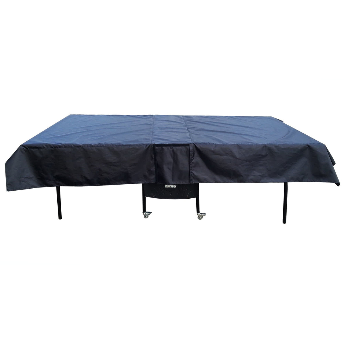 Hathaway Table Tennis Table Cover - cover over an open table, seen end-on with the skirt hanging