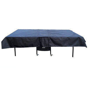 Hathaway Table Tennis Table Cover - cover over an open table, seen end-on with the skirt hanging