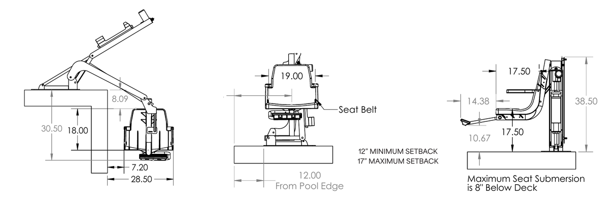 Global Pool Products C-375 portable pool lift dimension drawing