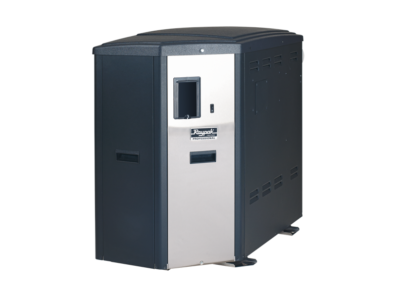 Raypak X94 94% efficient condensing gas pool and spa heater cabinet and control panel