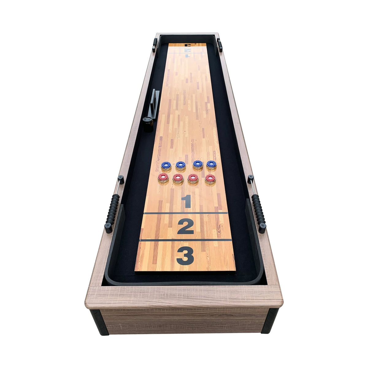 Hathaway Excalibur Shuffleboard - full table down the length with the eight pucks set out