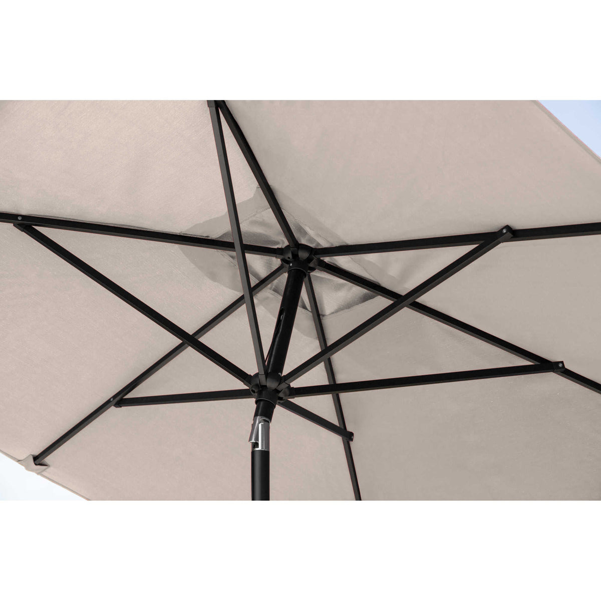 Island Umbrella Adriatic Market Umbrella - underside showing the eight-rib frame and centre hub