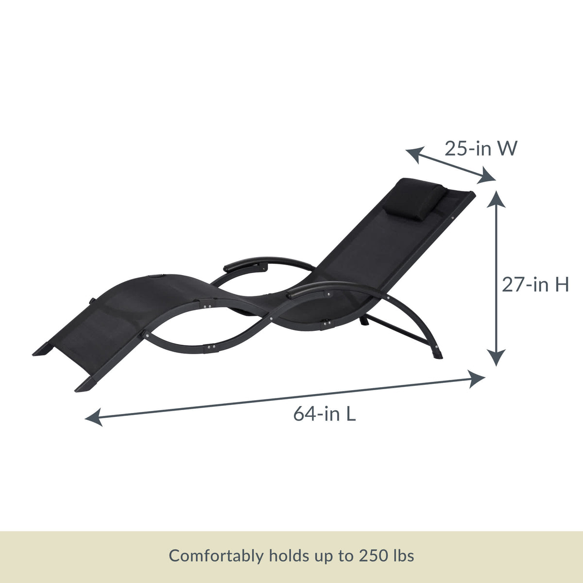 Island Retreat Foldaway Lounger - 64 in long, 25 in wide, 27 in high; holds up to 250 lb