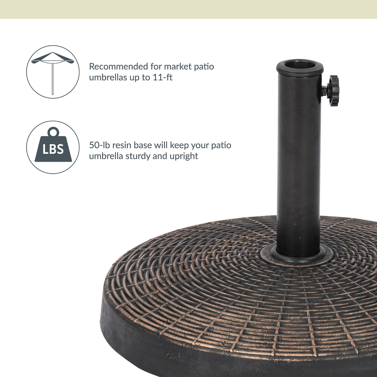 Island Umbrella 50-lb Wheeled Base - suits market patio umbrellas up to 11 ft; 50-lb resin base