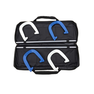 Hathaway Heavy Duty Horseshoes Set - case open with all four shoes and the stakes strapped in