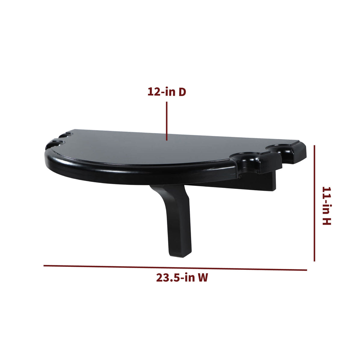 Hathaway Half Moon Wall Shelf, Black - 23.5 in wide, 12 in deep and 11 in high