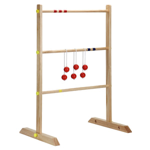 Hathaway Ladder Toss Game Set - one assembled ladder with the red bolas hung on the middle rung